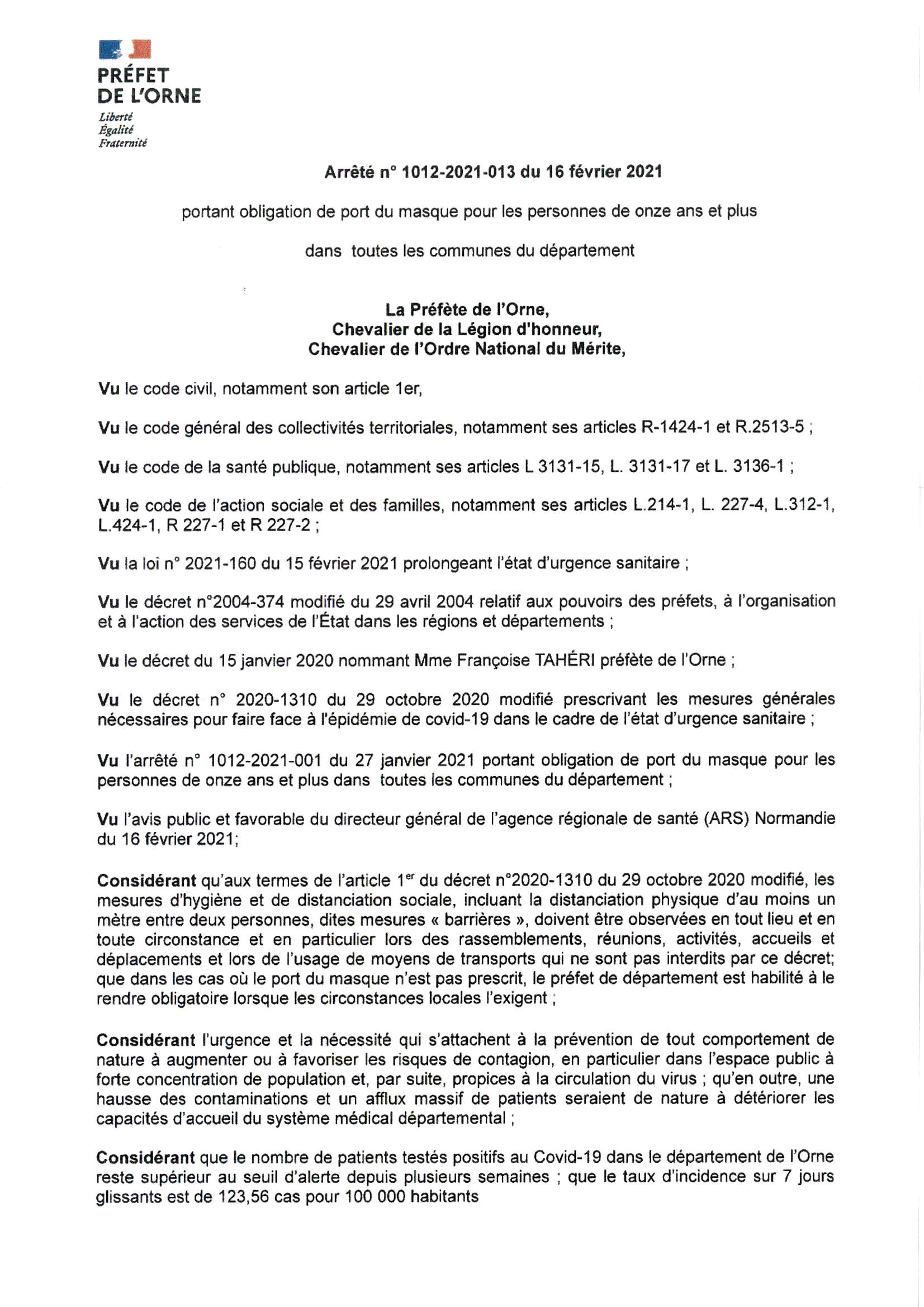 1012 2021 013 DU 16 Fevrier 2021