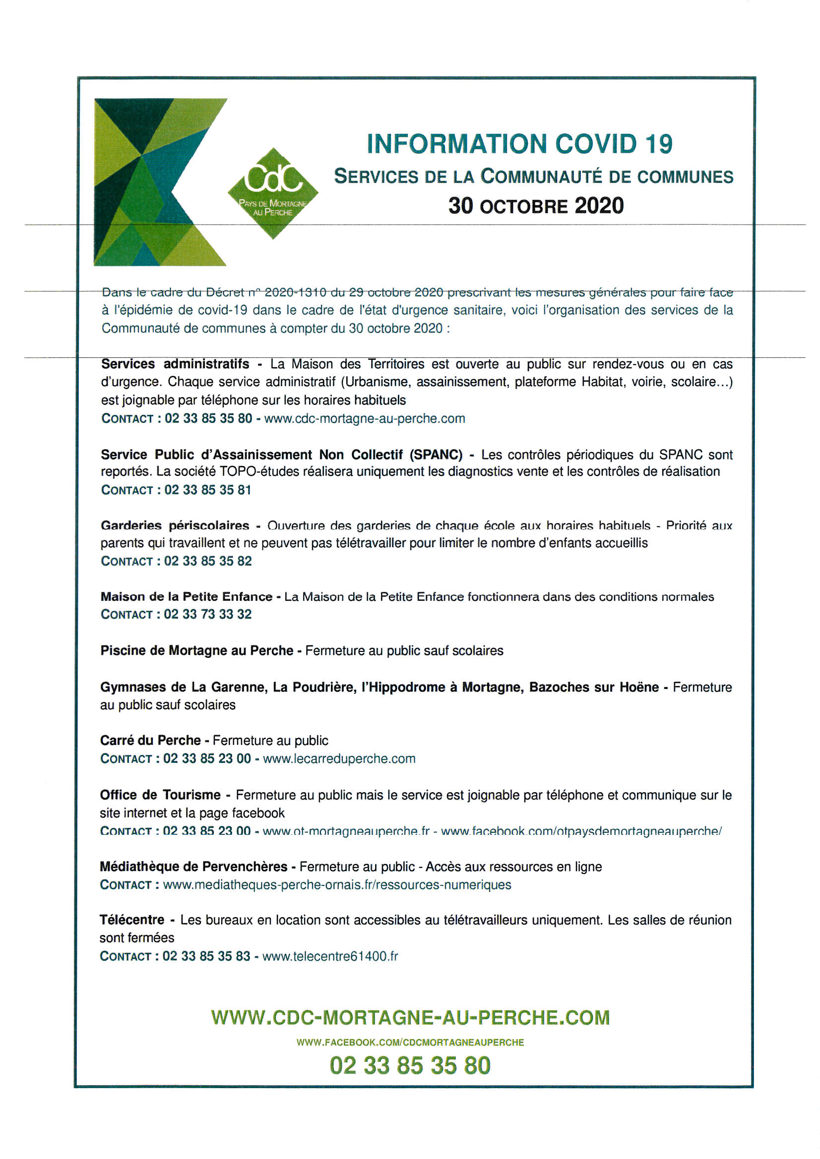 cdc info 30 octobre 2020