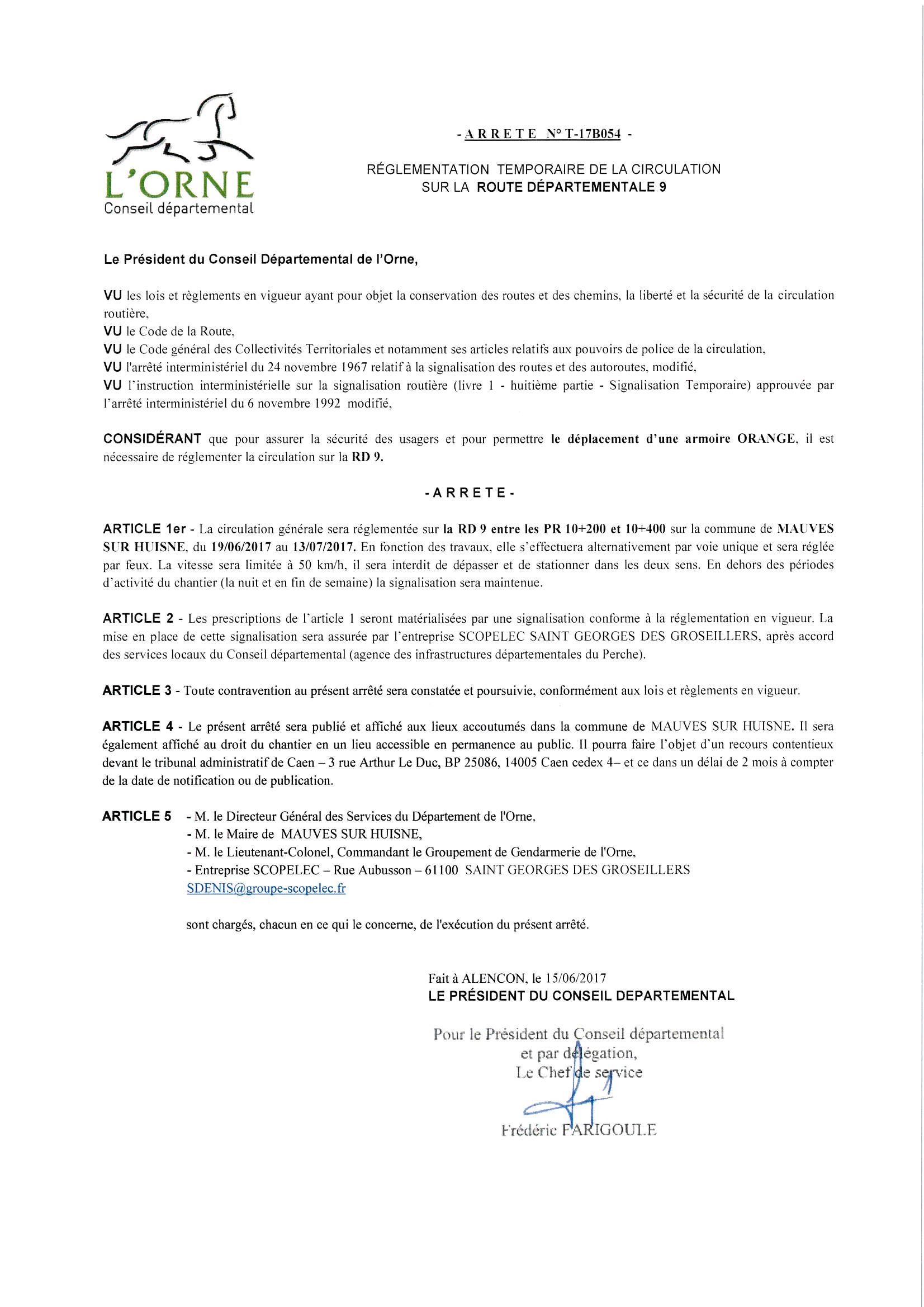 ARRETE T17B054