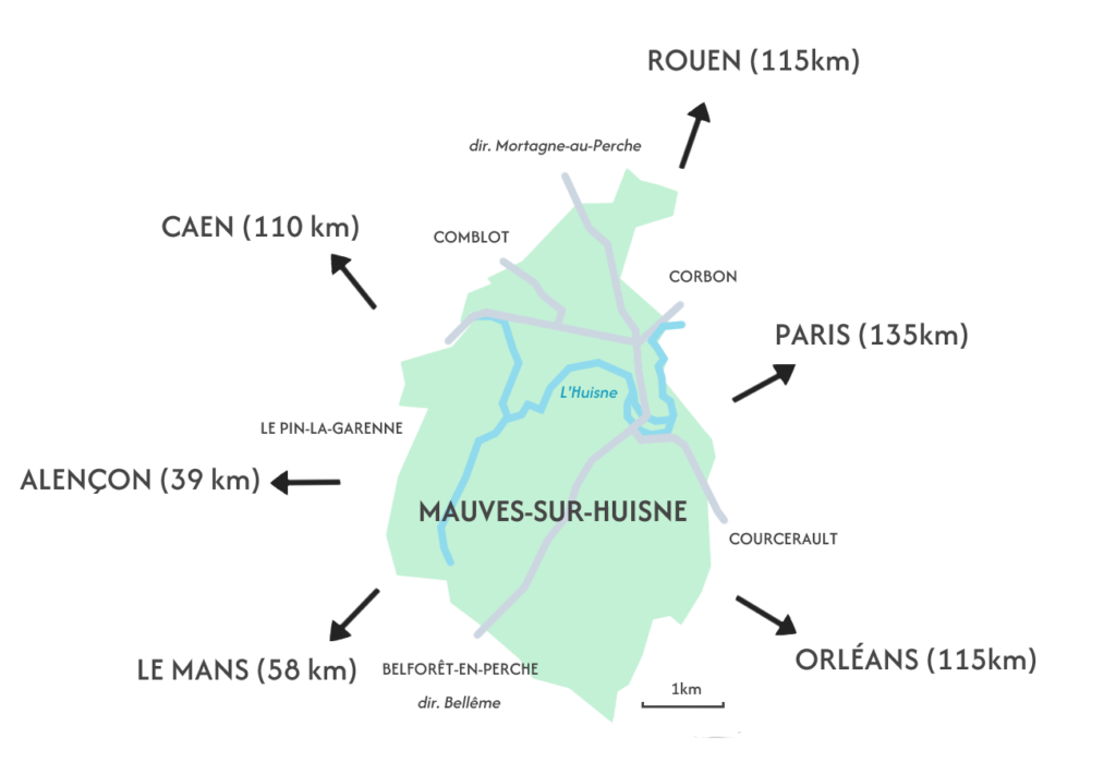 Carte de Mauves-sur-Huisne, des communes alentours, et grandes villes les plus proches