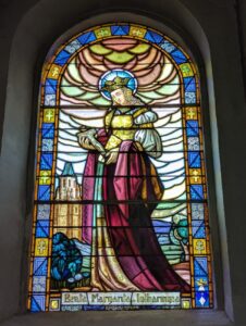 Vitrail représentant Marguerite de Lorraine "Beata Margarita de Lotharingia" - Eglise Saint-Pierre à Mauves-sur-Huisne
